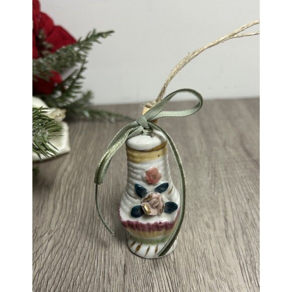 Upcycled Vintage Salt & Pepper Shaker Christmas Ornament Pink Floral Cottagecore - Picture 1 of 7